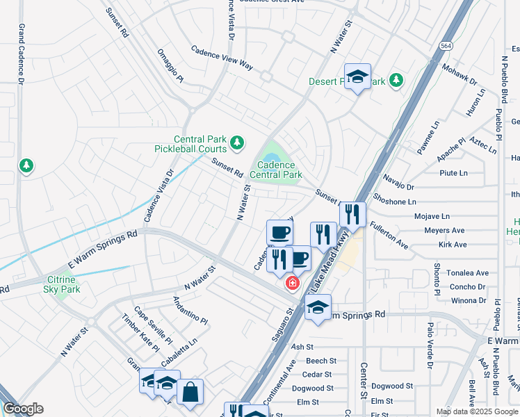 map of restaurants, bars, coffee shops, grocery stores, and more near 394 Ambitious Street in Henderson