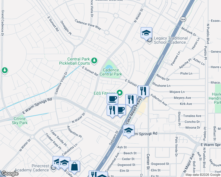 map of restaurants, bars, coffee shops, grocery stores, and more near 412 Gracious Way in Henderson