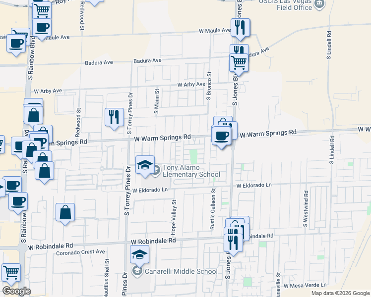 map of restaurants, bars, coffee shops, grocery stores, and more near 6258 Lapilli Avenue in Las Vegas