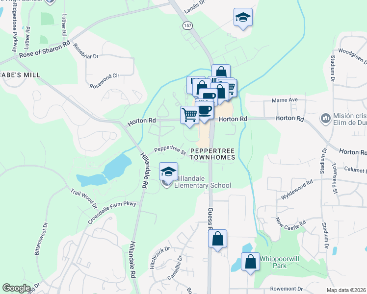map of restaurants, bars, coffee shops, grocery stores, and more near 49 Peppertree Street in Durham