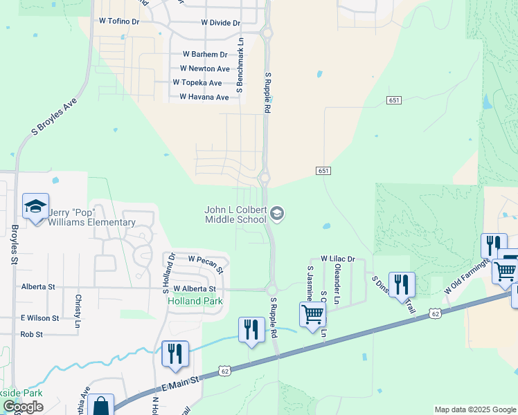 map of restaurants, bars, coffee shops, grocery stores, and more near North Rupple Road in Fayetteville
