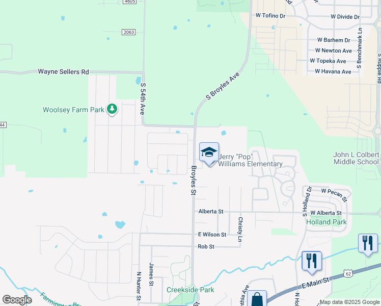 map of restaurants, bars, coffee shops, grocery stores, and more near 781-801 Broyles Street in Farmington