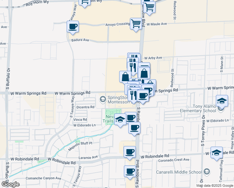 map of restaurants, bars, coffee shops, grocery stores, and more near 7308 Davenbury Street in Las Vegas