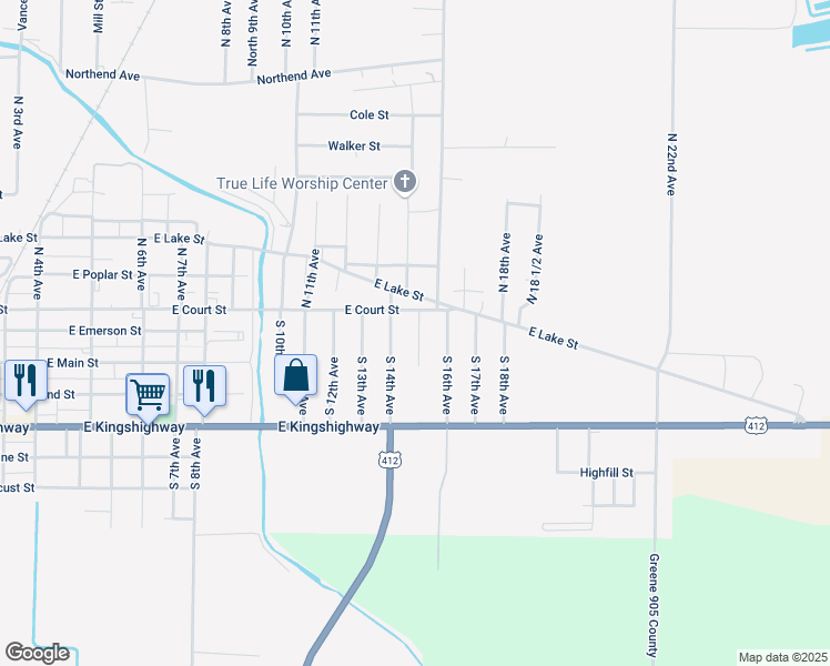 map of restaurants, bars, coffee shops, grocery stores, and more near 205 South 15th Avenue in Paragould