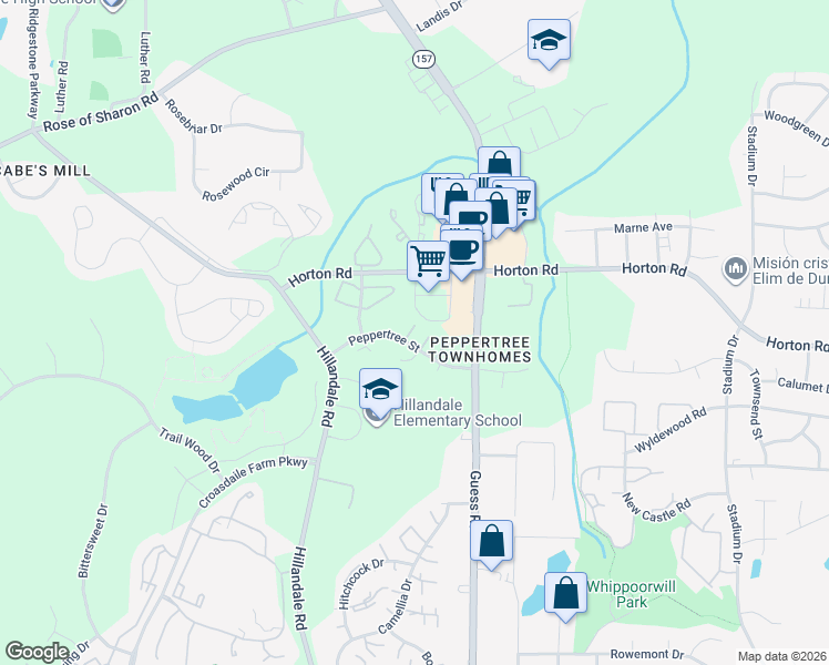 map of restaurants, bars, coffee shops, grocery stores, and more near 49 Peppertree Street in Durham