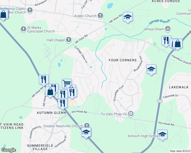 map of restaurants, bars, coffee shops, grocery stores, and more near 1112 Cottage View Lane in Nashville