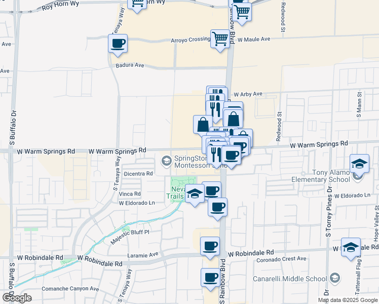 map of restaurants, bars, coffee shops, grocery stores, and more near 7308 Davenbury Street in Las Vegas