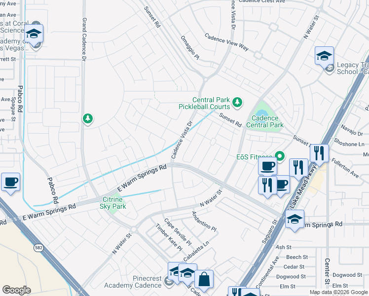 map of restaurants, bars, coffee shops, grocery stores, and more near 358 Badinerie Street in Henderson