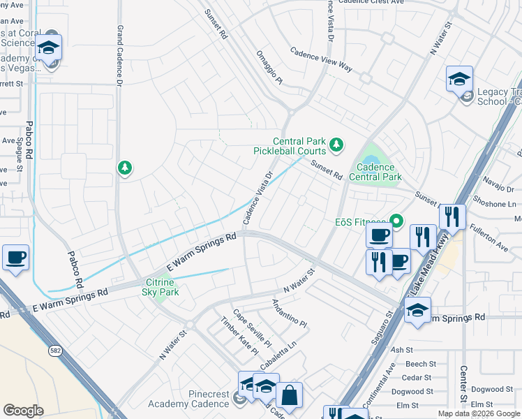 map of restaurants, bars, coffee shops, grocery stores, and more near 358 Badinerie Street in Henderson