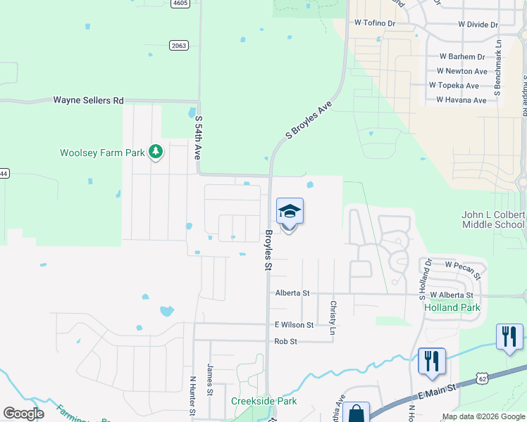 map of restaurants, bars, coffee shops, grocery stores, and more near 80 East Loveland Loop in Farmington
