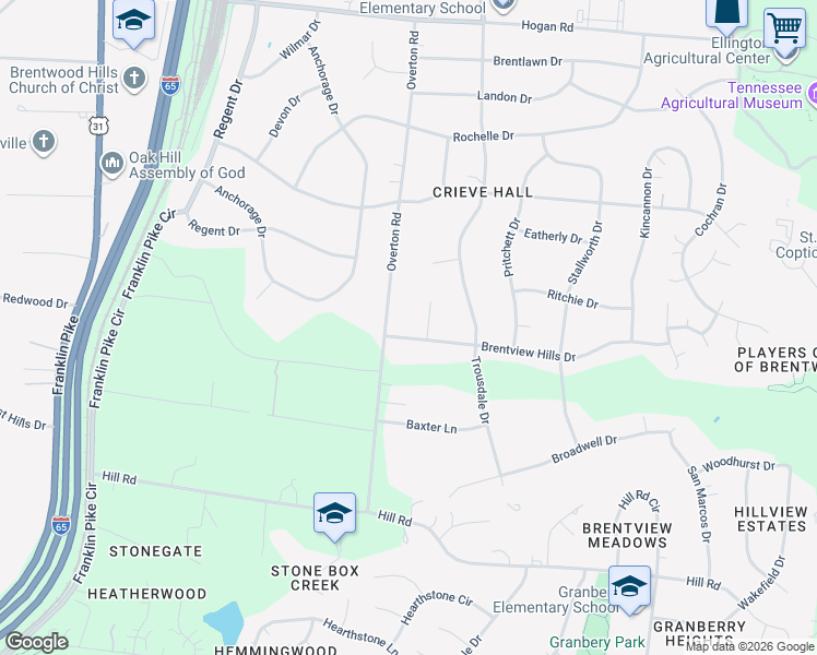 map of restaurants, bars, coffee shops, grocery stores, and more near 552 Brentview Hills Drive in Nashville