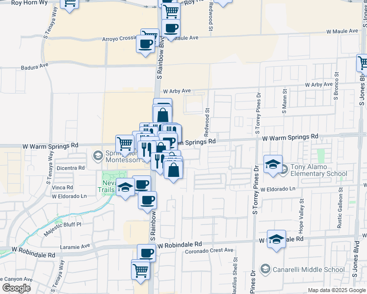 map of restaurants, bars, coffee shops, grocery stores, and more near 6782 Grandview Ridge Avenue in Las Vegas
