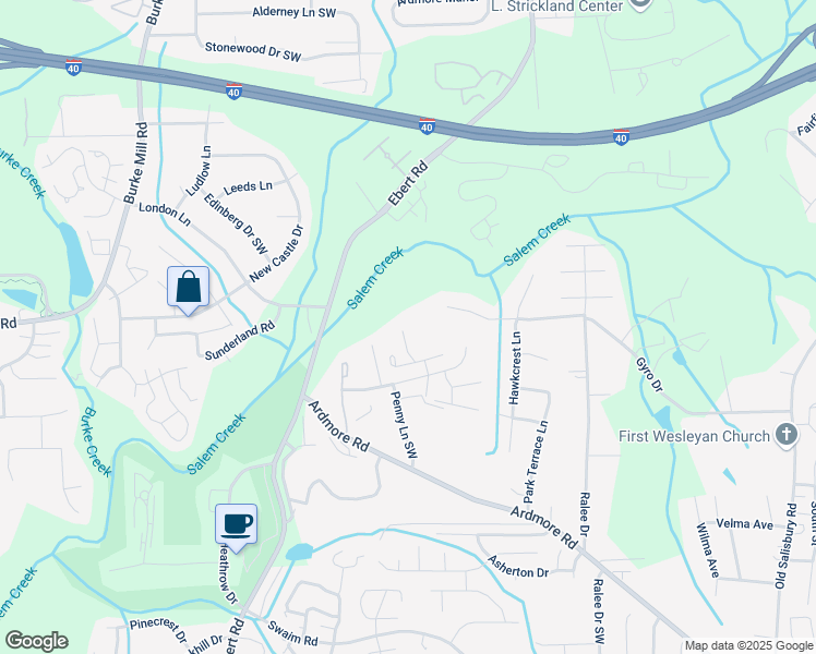 map of restaurants, bars, coffee shops, grocery stores, and more near 1809 Falcon Tree Court in Winston-Salem