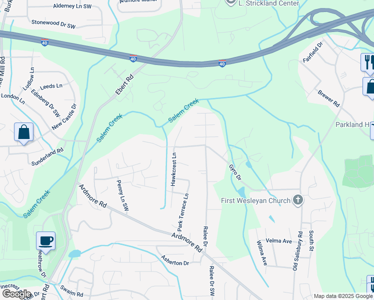 map of restaurants, bars, coffee shops, grocery stores, and more near 1950 Gyro Drive in Winston-Salem