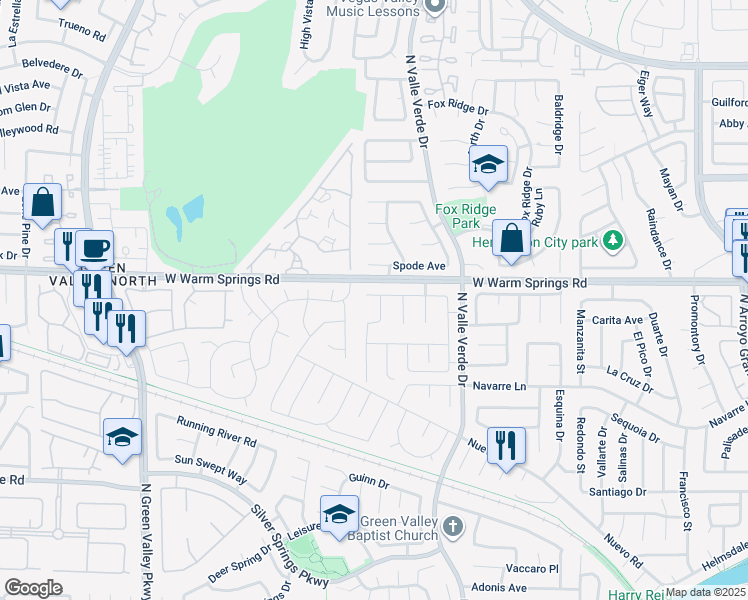 map of restaurants, bars, coffee shops, grocery stores, and more near 399 Rushing Creek Court in Henderson