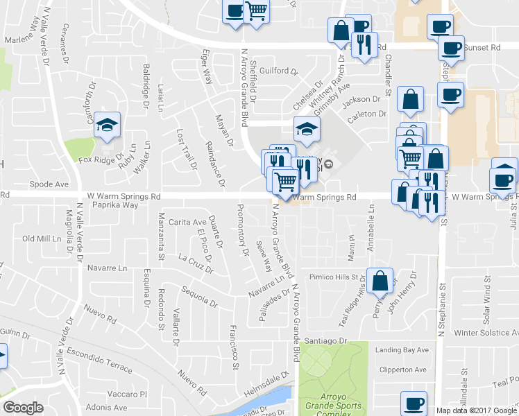 map of restaurants, bars, coffee shops, grocery stores, and more near 1613 Azure Springs Avenue in Henderson