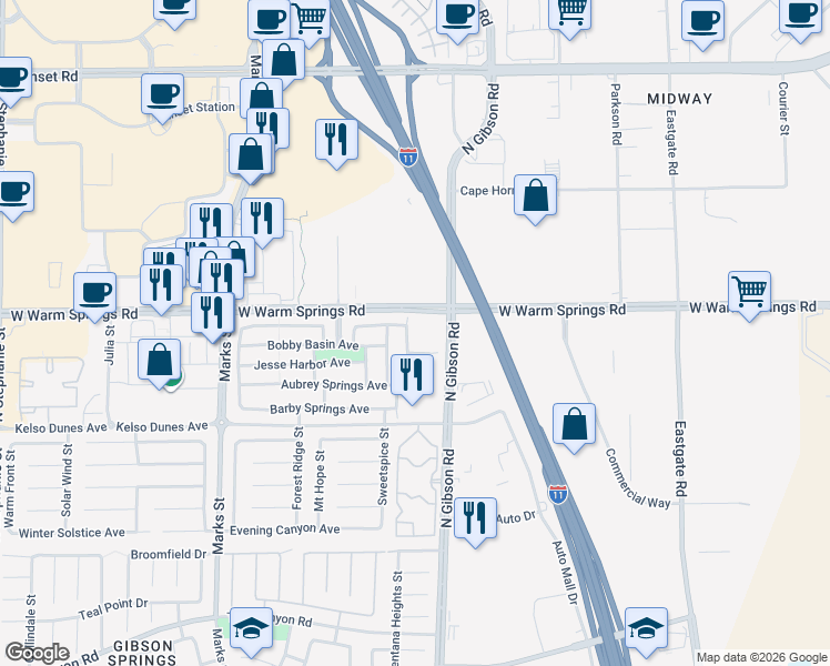 map of restaurants, bars, coffee shops, grocery stores, and more near 388 Monique Springs Street in Henderson