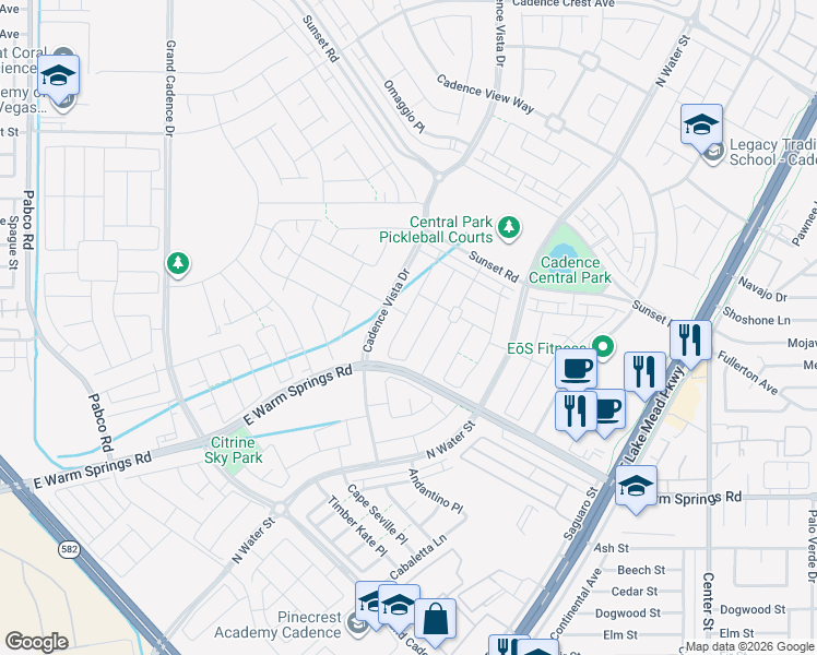 map of restaurants, bars, coffee shops, grocery stores, and more near 358 Badinerie Street in Henderson