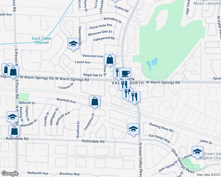 map of restaurants, bars, coffee shops, grocery stores, and more near 3125 West Warm Springs Road in Henderson