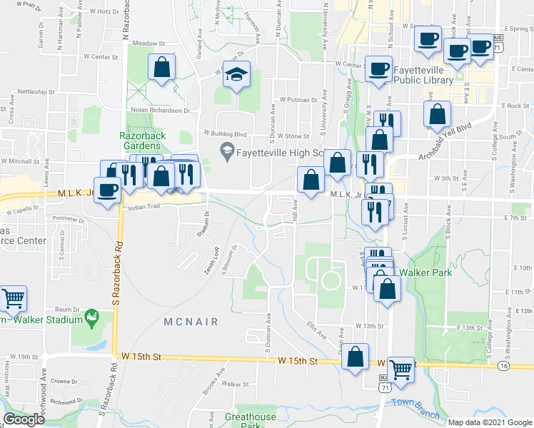 map of restaurants, bars, coffee shops, grocery stores, and more near 754 South Royal Oaks Parkway in Fayetteville