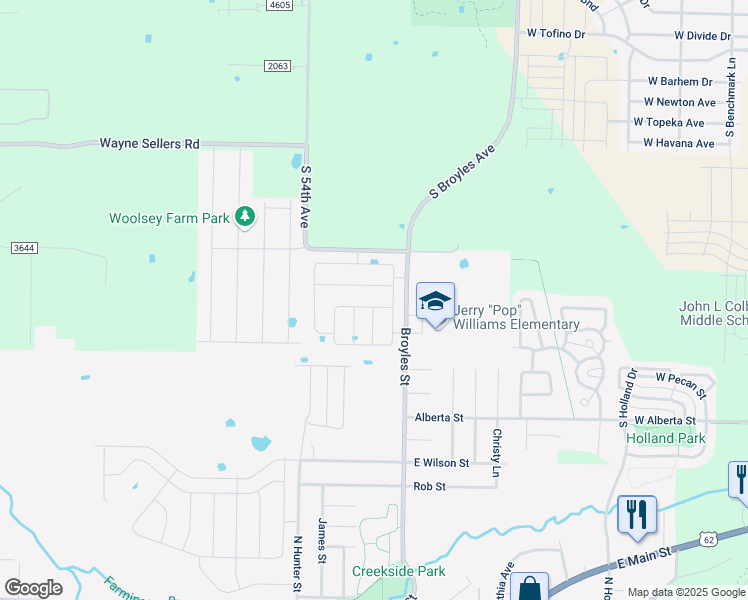 map of restaurants, bars, coffee shops, grocery stores, and more near 941 Broyles Street in Farmington