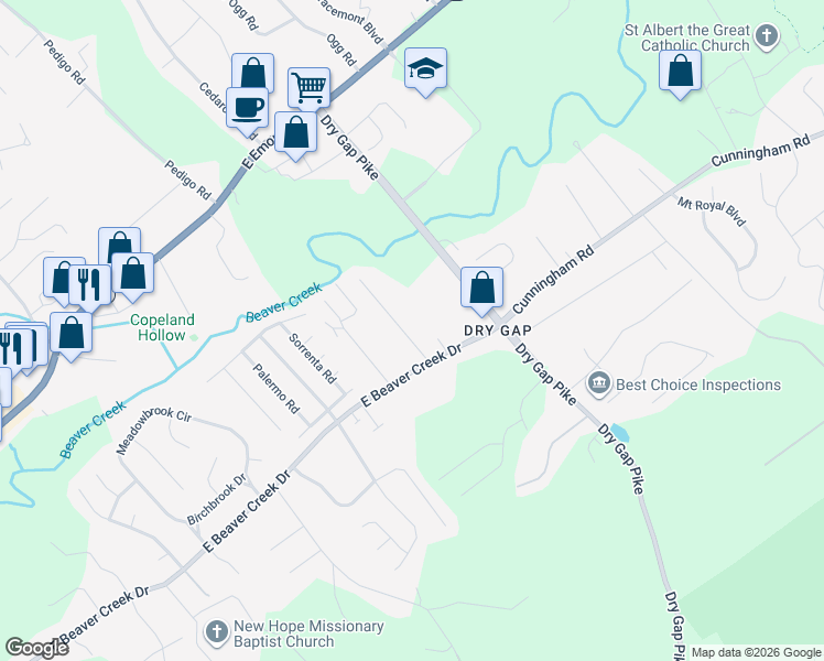 map of restaurants, bars, coffee shops, grocery stores, and more near 1105 East Beaver Creek Drive in Knoxville