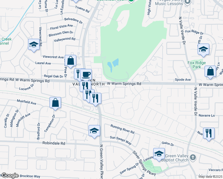 map of restaurants, bars, coffee shops, grocery stores, and more near 3001 West Warm Springs Road in Henderson