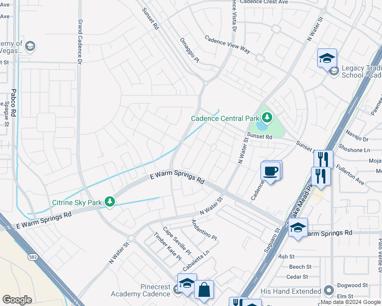 map of restaurants, bars, coffee shops, grocery stores, and more near 365 Badinerie Street in Henderson