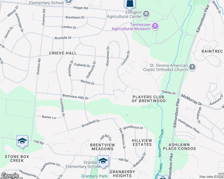 map of restaurants, bars, coffee shops, grocery stores, and more near 5117 Glencarron Drive in Nashville