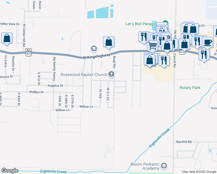 map of restaurants, bars, coffee shops, grocery stores, and more near 405 33 1/2 Street in Paragould