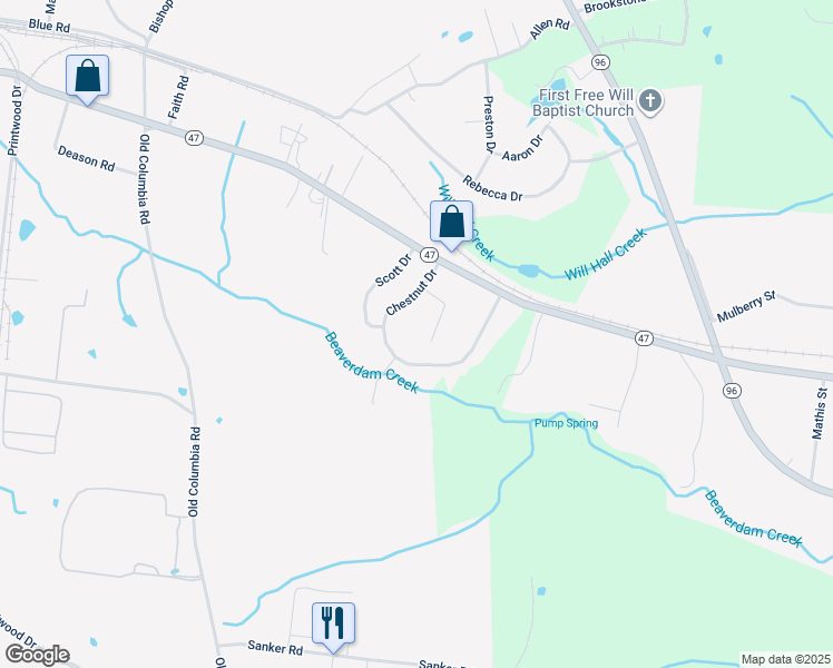 map of restaurants, bars, coffee shops, grocery stores, and more near 1103 Chestnut Drive in Burns