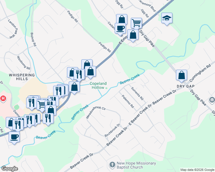 map of restaurants, bars, coffee shops, grocery stores, and more near 7501 Holly Crest Lane in Knoxville