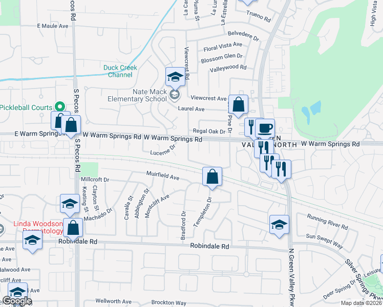 map of restaurants, bars, coffee shops, grocery stores, and more near 2258 Heavenly View Drive in Henderson