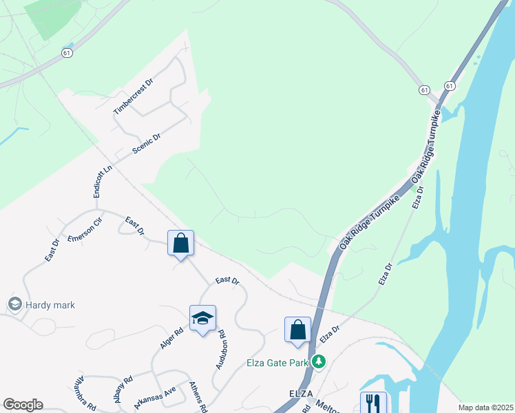 map of restaurants, bars, coffee shops, grocery stores, and more near 122 Lake Hills Drive in Oak Ridge