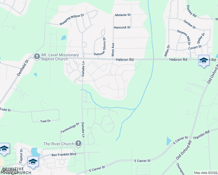 map of restaurants, bars, coffee shops, grocery stores, and more near Summer Mist Lane in Durham