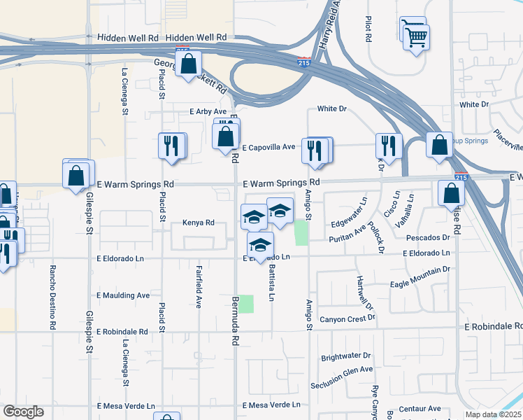 map of restaurants, bars, coffee shops, grocery stores, and more near 7380 Flintstone Street in Las Vegas