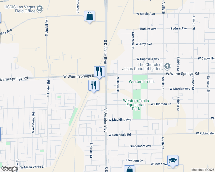 map of restaurants, bars, coffee shops, grocery stores, and more near 4890 West Mardon Avenue in Las Vegas