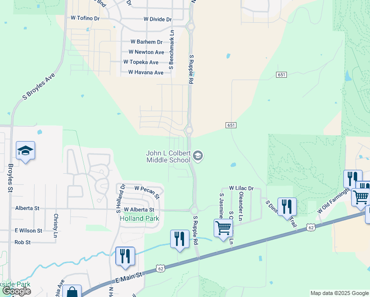 map of restaurants, bars, coffee shops, grocery stores, and more near North Rupple Road in Fayetteville
