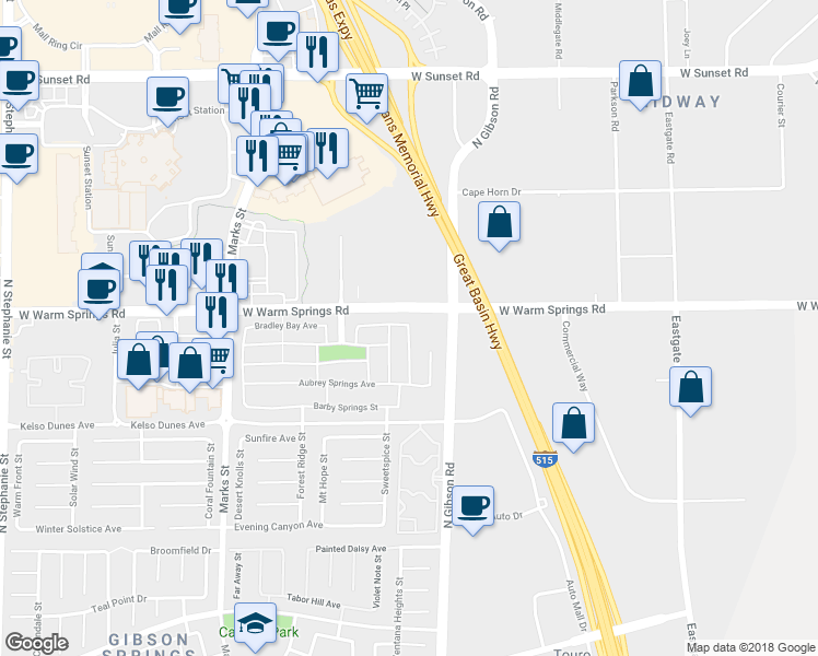 map of restaurants, bars, coffee shops, grocery stores, and more near 388 Monique Springs Street in Henderson