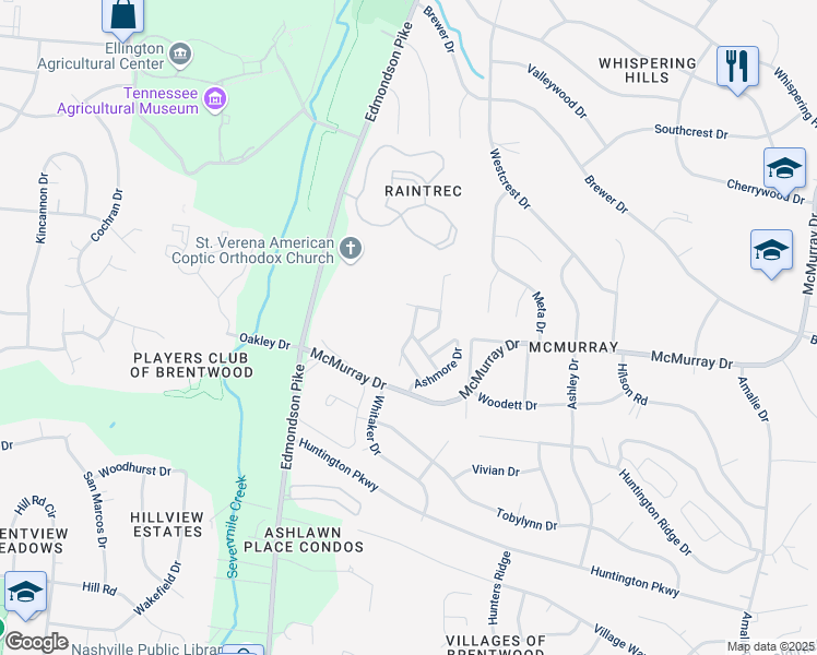 map of restaurants, bars, coffee shops, grocery stores, and more near 1530 Hamden Drive in Nashville