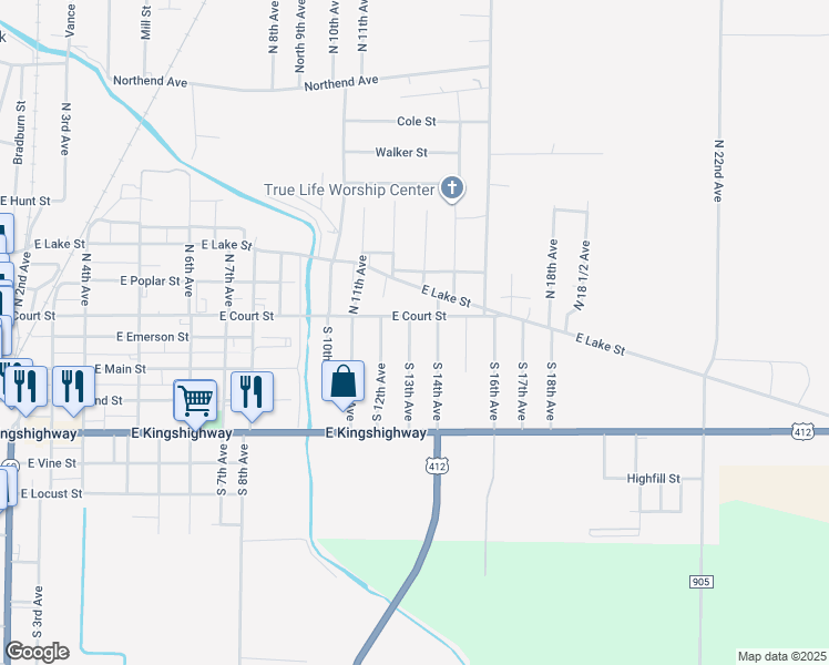 map of restaurants, bars, coffee shops, grocery stores, and more near 105 South 13th Avenue in Paragould