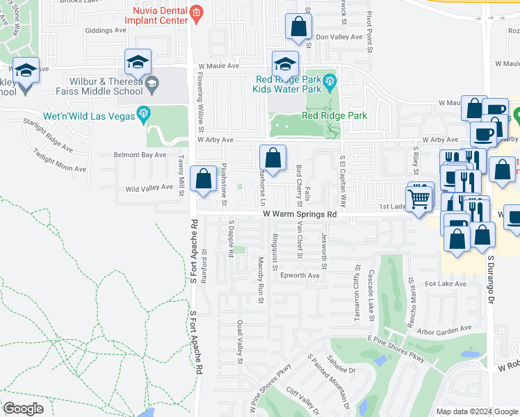 map of restaurants, bars, coffee shops, grocery stores, and more near 7286 Twin Maples Court in Las Vegas