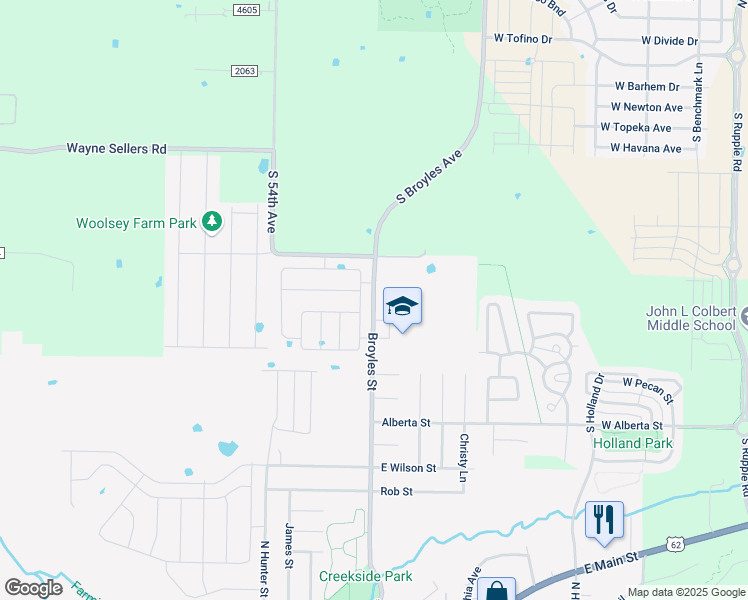 map of restaurants, bars, coffee shops, grocery stores, and more near 781 Broyles Street in Farmington