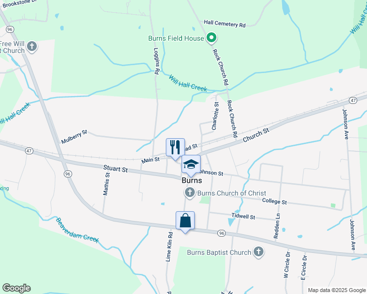 map of restaurants, bars, coffee shops, grocery stores, and more near 1019 Railroad Street in Burns