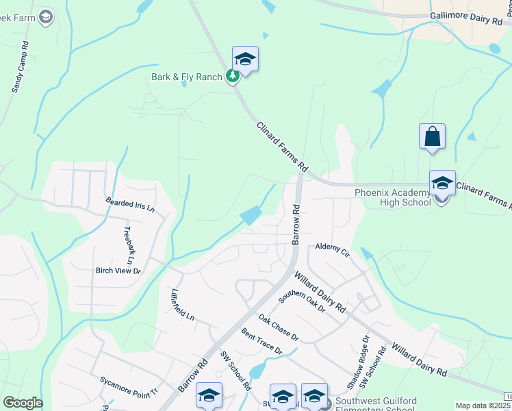 map of restaurants, bars, coffee shops, grocery stores, and more near 4523 Barrow Road in High Point