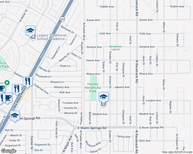 map of restaurants, bars, coffee shops, grocery stores, and more near Cannes Street in Henderson