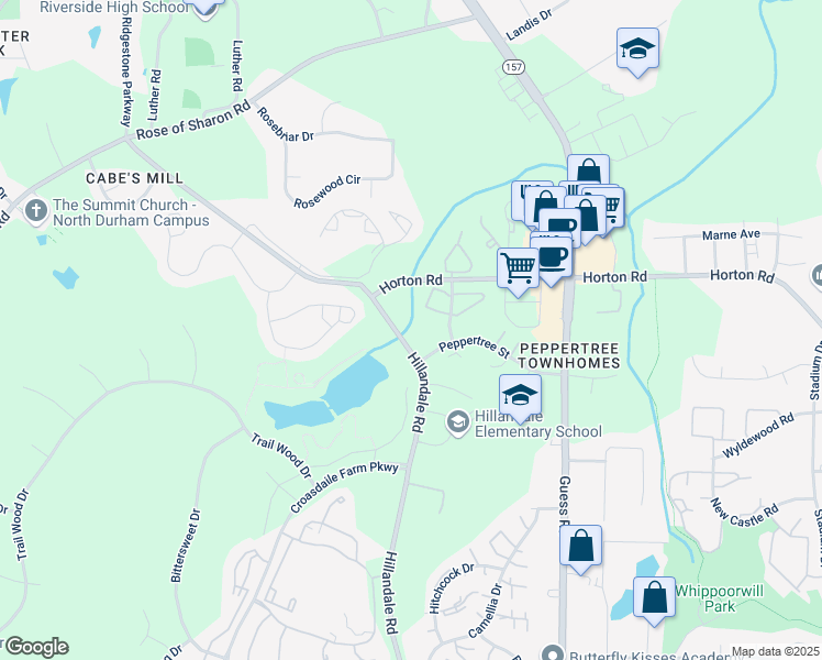 map of restaurants, bars, coffee shops, grocery stores, and more near 3012 Hillandale Road in Durham