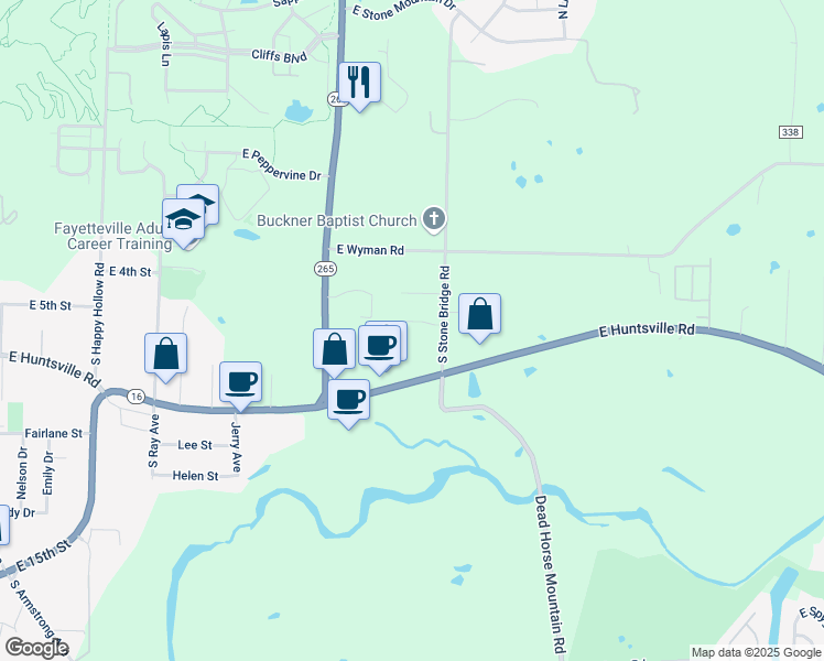 map of restaurants, bars, coffee shops, grocery stores, and more near 2715 Holmes Drive in Fayetteville