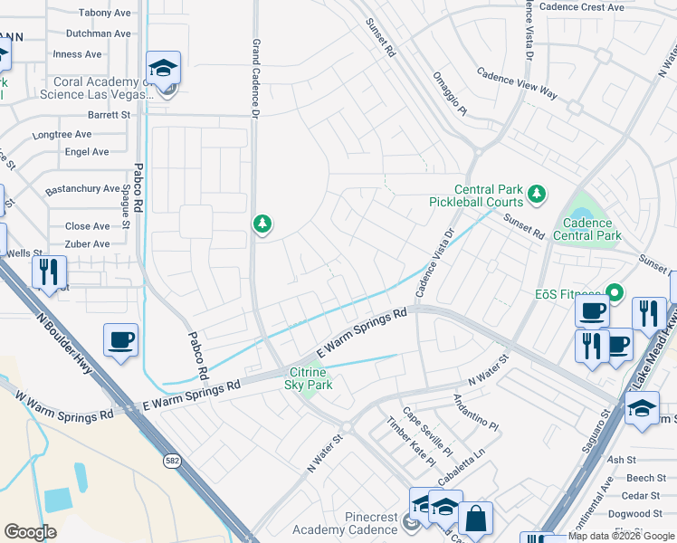 map of restaurants, bars, coffee shops, grocery stores, and more near 345 Silva Place in Henderson
