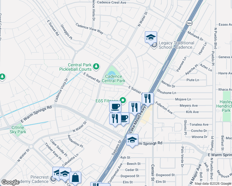 map of restaurants, bars, coffee shops, grocery stores, and more near 412 Gracious Way in Henderson